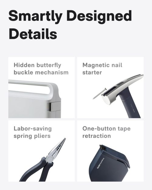HOTO Manual Screwdriver Tool Kit, Hand Screwdriver Tool Kit, Includes Screwdriver/10 S2-Steel Bits/Spanner/Hammer/Plier/Tape Measure, Hidden Buckle Design - Image 4