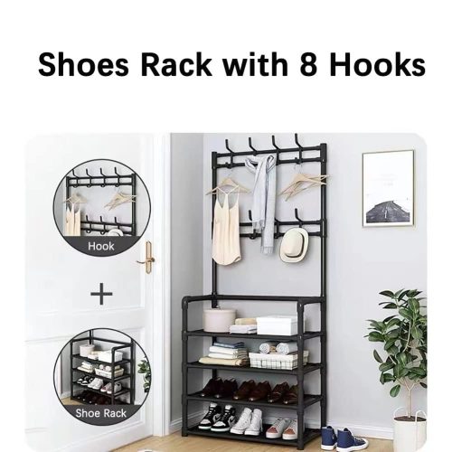 Shoe Racks Storage, Upgrade 4 Tier Shoe Rack, Metal Shoe Rack, Shoe Storage Organiser, Slim Shoe Shelf Storage Shoe Stand Organizer for Hallway, Bedroom, Entryway, Dorm Room, 60 x 28 x 158cm (Black) - Image 2