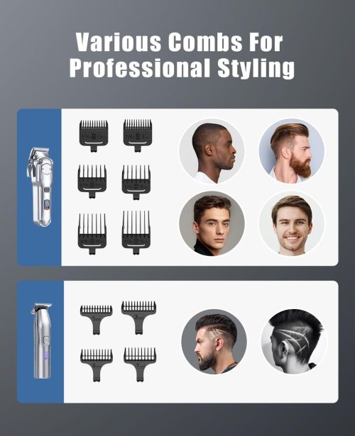 Hair Clippers and Trimmers Set for Men, IPX7 Waterproof Cordless Hair Clippers, Electric Barber Clippers Set T-Blade Beard Trimmer USB Rechargeable - Image 4