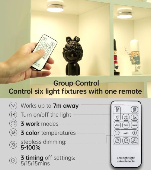 Homelist Puck Lights with Remote, 6 Pack LED Rechargeable Motion Sensor Lights Indoor Under Cabinet Lights, 3 Color Temperature Wireless Battery Operated Night Light for Stair Kitchen Wall Cupboard - Image 2