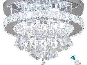 eckrico Crystal Celing Light 30CM Modern LED Chandelier Dimming with Remote Control Chrome Lighting Fixtures for Kitchen Bedroom Hallway Dining Room (Dimmable)