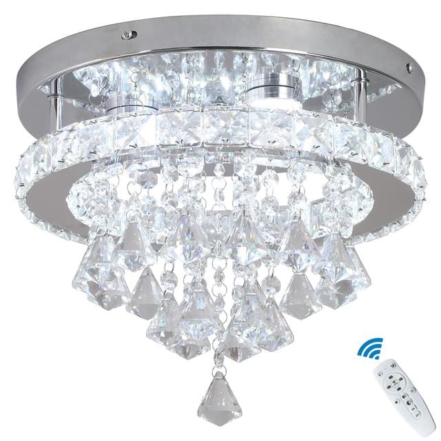 eckrico Crystal Celing Light 30CM Modern LED Chandelier Dimming with Remote Control Chrome Lighting Fixtures for Kitchen Bedroom Hallway Dining Room (Dimmable)