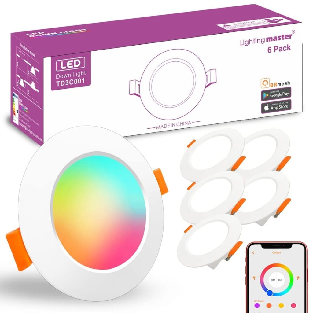 Led Downlights for Ceiling 3 inch 7W for Alexa，Bluetooth Smart Ceiling Spotlights by APP Control，Recessed Lights Warm to Daylight White Dimmable - Colour Changing RGB Lights (Cutout φ68-85mm) 6pack