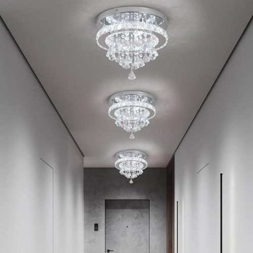 eckrico Crystal Celing Light 30CM Modern LED Chandelier Dimming with Remote Control Chrome Lighting Fixtures for Kitchen Bedroom Hallway Dining Room (Dimmable) - Image 5
