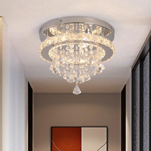 eckrico Crystal Celing Light 30CM Modern LED Chandelier Dimming with Remote Control Chrome Lighting Fixtures for Kitchen Bedroom Hallway Dining Room (Dimmable) - Image 6