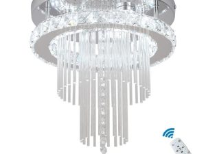 Deckrico Crystal Celing Light 30CM Modern LED Chandelier Dimming with Remote Control Chrome Lighting Fixtures for Kitchen Bedroom Hallway Dining Room (Dimmable)