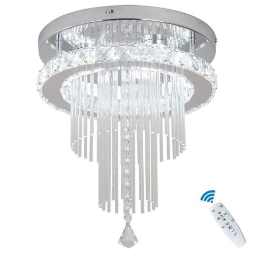 Deckrico Crystal Celing Light 30CM Modern LED Chandelier Dimming with Remote Control Chrome Lighting Fixtures for Kitchen Bedroom Hallway Dining Room (Dimmable)