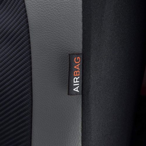 Flying Banner Universal Carbon Fibre Leather Car Seat Covers Airbag Compatible Seat Protector (Full Set, Black and Grey) - Image 4