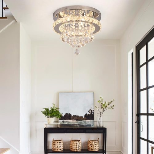 eckrico Crystal Celing Light 30CM Modern LED Chandelier Dimming with Remote Control Chrome Lighting Fixtures for Kitchen Bedroom Hallway Dining Room (Dimmable) - Image 7