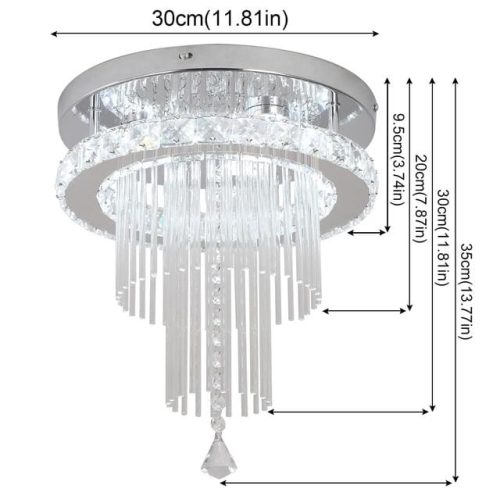 Deckrico Crystal Celing Light 30CM Modern LED Chandelier Dimming with Remote Control Chrome Lighting Fixtures for Kitchen Bedroom Hallway Dining Room (Dimmable) - Image 2