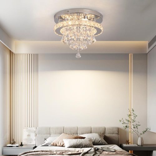 eckrico Crystal Celing Light 30CM Modern LED Chandelier Dimming with Remote Control Chrome Lighting Fixtures for Kitchen Bedroom Hallway Dining Room (Dimmable) - Image 8