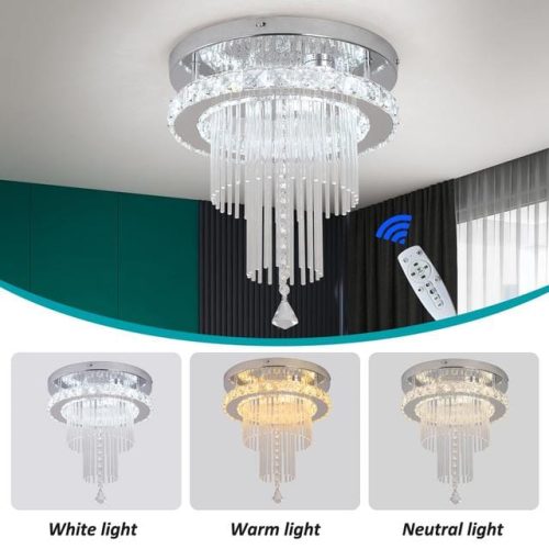 Deckrico Crystal Celing Light 30CM Modern LED Chandelier Dimming with Remote Control Chrome Lighting Fixtures for Kitchen Bedroom Hallway Dining Room (Dimmable) - Image 3