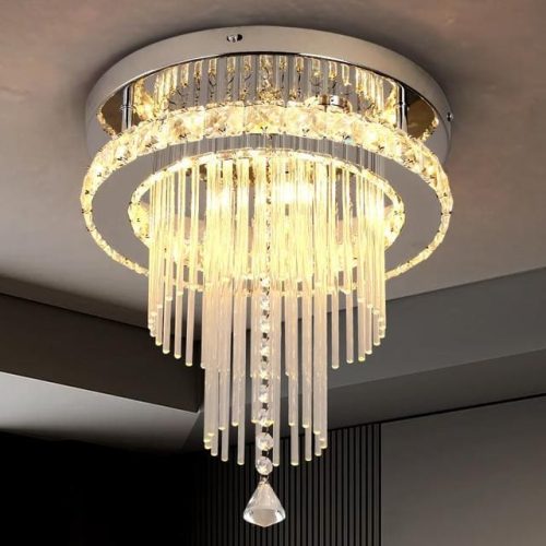 Deckrico Crystal Celing Light 30CM Modern LED Chandelier Dimming with Remote Control Chrome Lighting Fixtures for Kitchen Bedroom Hallway Dining Room (Dimmable) - Image 5