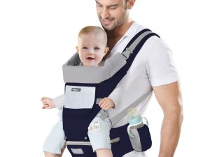IULONEE Baby Carrier with Hip Seat Ergonomic Toddler Carriers Backpack Baby Shoulder Carrier Adjustable Front and Back Carry for Newborn 3 Months to 3 Years(7-45lbs) Dark Blue