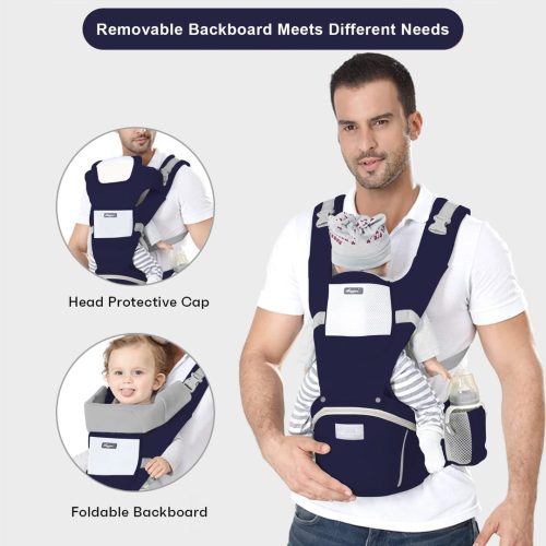 IULONEE Baby Carrier with Hip Seat Ergonomic Toddler Carriers Backpack Baby Shoulder Carrier Adjustable Front and Back Carry for Newborn 3 Months to 3 Years(7-45lbs) Dark Blue - Image 2