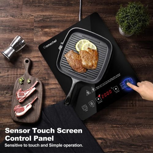 AMZCHEF Single Induction Cooker, Ultra-thin Induction Hob with Fashion Look, 10-level Power and Temperature Control, Black Frosted Glass Panel, Touch Sensor, 3-hour Timer, Safety Lock - Image 3