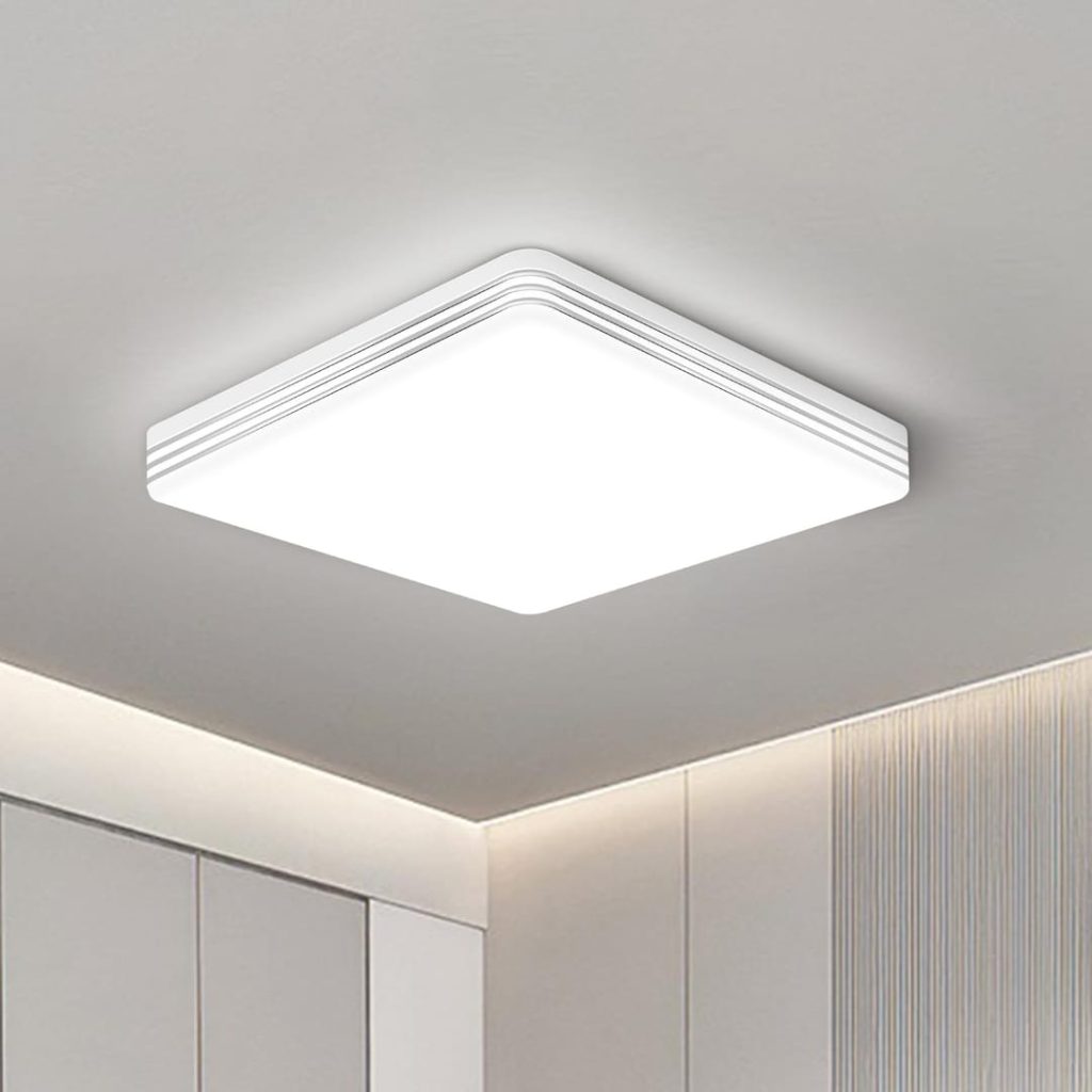 Taoellen 48W Square Ceiling Light, 4320LM Energy Saving Flush Mount Ceiling Light, Square Double Silver Ceiling Lamp for Bedroom, Cloakroom, Kitchen, Balcony