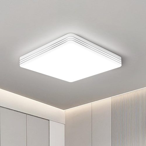 Taoellen 48W Square Ceiling Light, 4320LM Energy Saving Flush Mount Ceiling Light, Square Double Silver Ceiling Lamp for Bedroom, Cloakroom, Kitchen, Balcony