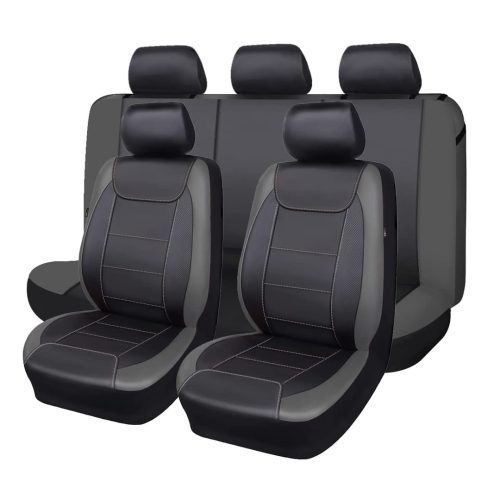 Flying Banner Universal Carbon Fibre Leather Car Seat Covers Airbag Compatible Seat Protector (Full Set, Black and Grey)