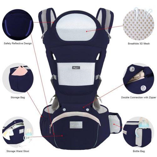IULONEE Baby Carrier with Hip Seat Ergonomic Toddler Carriers Backpack Baby Shoulder Carrier Adjustable Front and Back Carry for Newborn 3 Months to 3 Years(7-45lbs) Dark Blue - Image 3