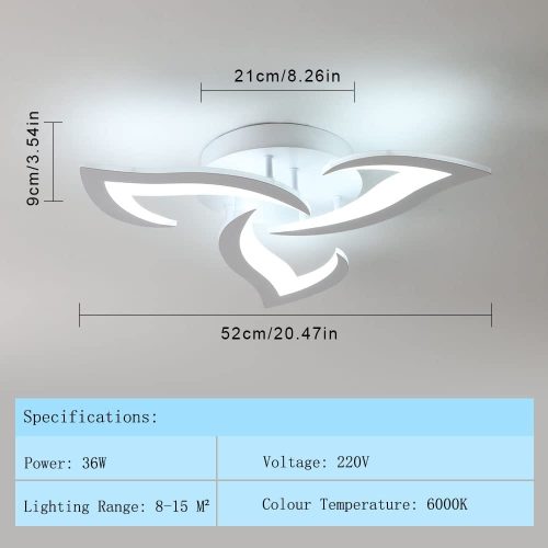SENQIU Modern LED Ceiling Light, 36W LED Ceiling Lights with 3 Petal-Shaped Lamps, 6500K Cool White, Acrylic Leaf Chandelier Lighting Fixture for Bedroom, Living Room, Office, White - Image 2