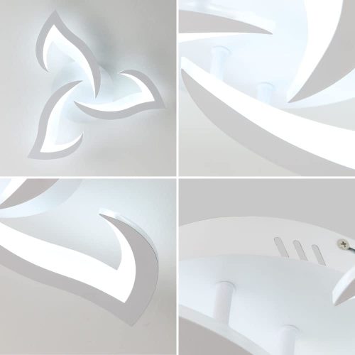 SENQIU Modern LED Ceiling Light, 36W LED Ceiling Lights with 3 Petal-Shaped Lamps, 6500K Cool White, Acrylic Leaf Chandelier Lighting Fixture for Bedroom, Living Room, Office, White - Image 3