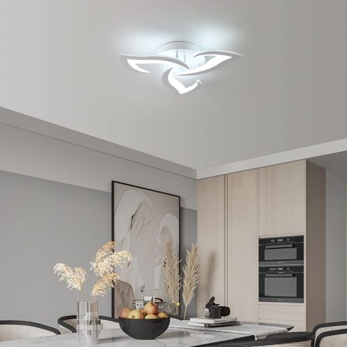 SENQIU Modern LED Ceiling Light, 36W LED Ceiling Lights with 3 Petal-Shaped Lamps, 6500K Cool White, Acrylic Leaf Chandelier Lighting Fixture for Bedroom, Living Room, Office, White - Image 4