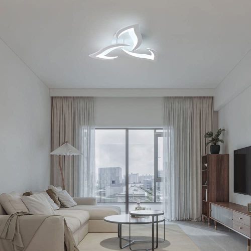 SENQIU Modern LED Ceiling Light, 36W LED Ceiling Lights with 3 Petal-Shaped Lamps, 6500K Cool White, Acrylic Leaf Chandelier Lighting Fixture for Bedroom, Living Room, Office, White - Image 5