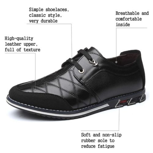 Men's Casual Leather Shoes Brogues Shoes Business Oxford Dress Shoes Formal Fashion Pointed Toe Lace Up Wild Lightweight Flat Big Size Black - Image 2