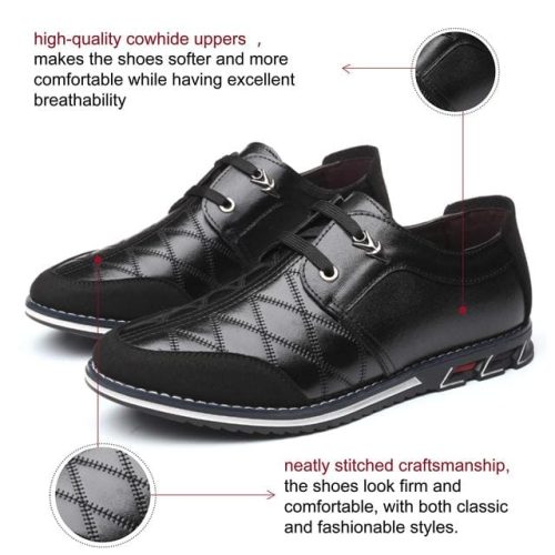 Men's Casual Leather Shoes Brogues Shoes Business Oxford Dress Shoes Formal Fashion Pointed Toe Lace Up Wild Lightweight Flat Big Size Black - Image 3