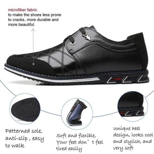 Men's Casual Leather Shoes Brogues Shoes Business Oxford Dress Shoes Formal Fashion Pointed Toe Lace Up Wild Lightweight Flat Big Size Black - Image 4