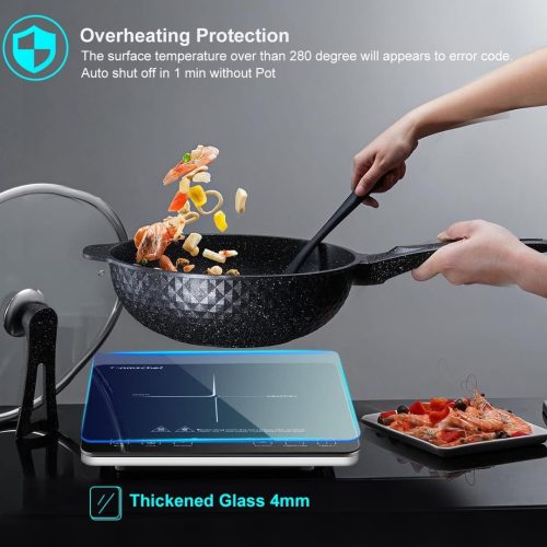 AMZCHEF Single Induction Cooker, Ultra-thin Induction Hob with Fashion Look, 10-level Power and Temperature Control, Black Frosted Glass Panel, Touch Sensor, 3-hour Timer, Safety Lock - Image 4