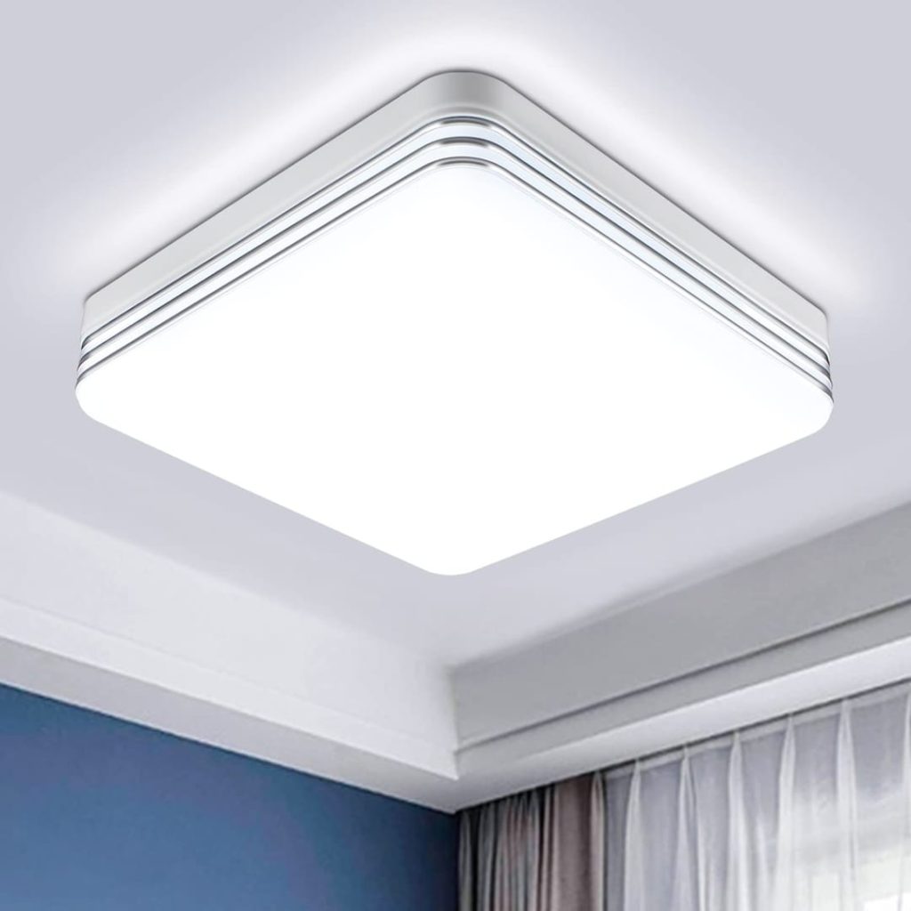 Taoellen Bathroom Ceiling Light,Double Silver Edge Square Ceiling Light,3240lm 36W Cold White LED Ceiling Light, Energy Saving Light for Bedroom, Corridors, Kitchen, Study Room, Living Room, Office