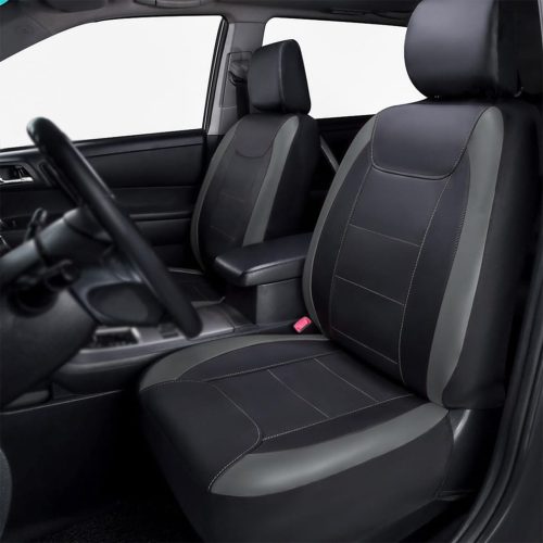 Flying Banner Universal Carbon Fibre Leather Car Seat Covers Airbag Compatible Seat Protector (Full Set, Black and Grey) - Image 3