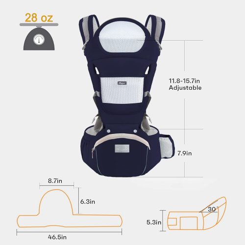 IULONEE Baby Carrier with Hip Seat Ergonomic Toddler Carriers Backpack Baby Shoulder Carrier Adjustable Front and Back Carry for Newborn 3 Months to 3 Years(7-45lbs) Dark Blue - Image 4