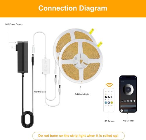 FUIQI COB LED Strip 10M,Dimmable Dotless LED Strip Lights with Smart App and Remote,24V Cool White 2700K with Power Supply, 8mm Wide, CRI>90 LED Lights for Indoor Room, Kitchen, cabinets, Mirrors - Image 2