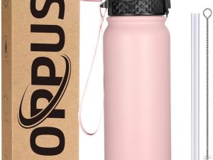 Brand New GOPPUS 600ml/20oz Stainless Steel Water Bottle with Straw Insulated Sports Bottle Cold Flask with Straw Double Walled Flip up Metal Water Bottles Leakproof Water Bottle for Gym Sports