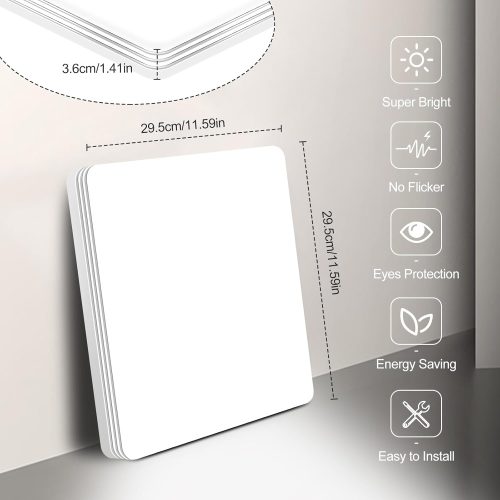 Taoellen 48W Square Ceiling Light, 4320LM Energy Saving Flush Mount Ceiling Light, Square Double Silver Ceiling Lamp for Bedroom, Cloakroom, Kitchen, Balcony - Image 2