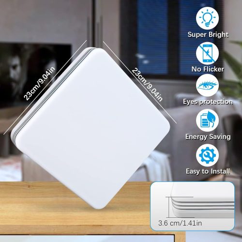 Taoellen Bathroom Ceiling Light,Double Silver Edge Square Ceiling Light,3240lm 36W Cold White LED Ceiling Light, Energy Saving Light for Bedroom, Corridors, Kitchen, Study Room, Living Room, Office - Image 2