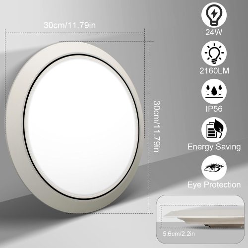 Taoellen Bathroom Light, 24W 2160lm Ceiling Lights, 120W Equivalent, Waterproof IP56, Modern Flush Ceiling Light for Kitchen, Bulkhead, Toilet, Porch, Bedroom, Utility Room and More [Energy Class E] - Image 2