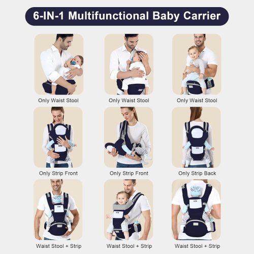 IULONEE Baby Carrier with Hip Seat Ergonomic Toddler Carriers Backpack Baby Shoulder Carrier Adjustable Front and Back Carry for Newborn 3 Months to 3 Years(7-45lbs) Dark Blue - Image 5