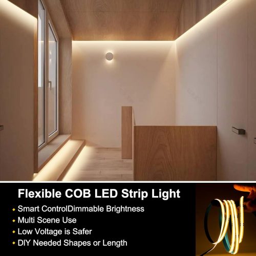 FUIQI COB LED Strip 5M, Dimmable Dotless LED Strip Lights with Smart App and Remote, 24V Cool White 2700K with Power Supply, 8mm Wide, CRI>90 LED Lights for Indoor Room, Kitchen, cabinets, Mirrors - Image 2