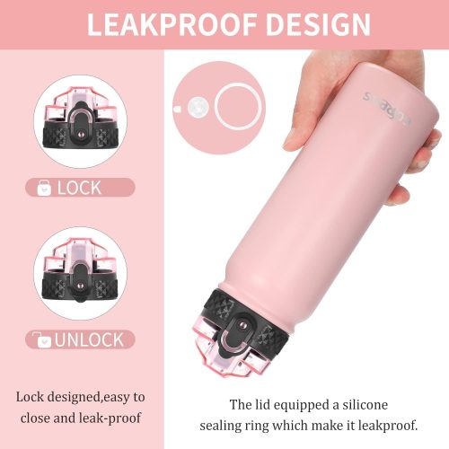 Brand New GOPPUS 600ml/20oz Stainless Steel Water Bottle with Straw Insulated Sports Bottle Cold Flask with Straw Double Walled Flip up Metal Water Bottles Leakproof Water Bottle for Gym Sports - Image 2