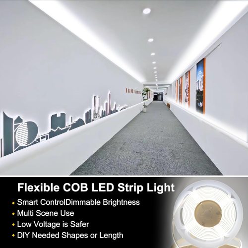 FUIQI COB LED Strip 10M,Dimmable Dotless LED Strip Lights with Smart App and Remote,24V Cool White 4000K with Power Supply,8mm Wide,CRI>90 LED Lights for Indoor Room, Kitchen, cabinets, Mirrors - Image 4