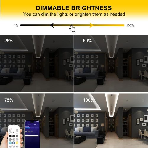 FUIQI COB LED Strip 5M, Dimmable Dotless LED Strip Lights with Smart App and Remote, 24V Cool White 6000K with Power Supply, 8mm Wide, CRI>90 LED Lights for Indoor Room, Kitchen, cabinets, Mirrors - Image 3