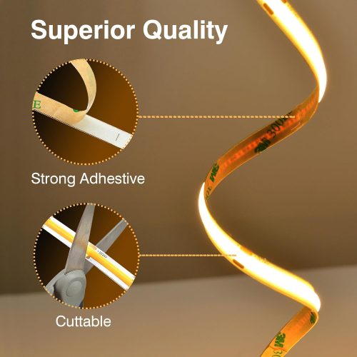 FUIQI COB LED Strip 10M,Dimmable Dotless LED Strip Lights with Smart App and Remote,24V Cool White 2700K with Power Supply, 8mm Wide, CRI>90 LED Lights for Indoor Room, Kitchen, cabinets, Mirrors - Image 5
