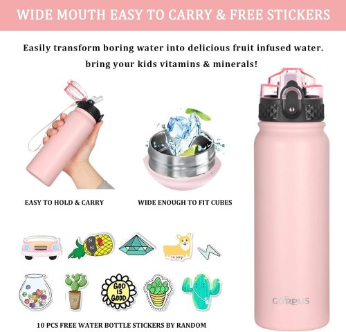 Brand New GOPPUS 600ml/20oz Stainless Steel Water Bottle with Straw Insulated Sports Bottle Cold Flask with Straw Double Walled Flip up Metal Water Bottles Leakproof Water Bottle for Gym Sports - Image 4