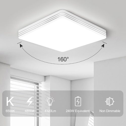 Taoellen 48W Square Ceiling Light, 4320LM Energy Saving Flush Mount Ceiling Light, Square Double Silver Ceiling Lamp for Bedroom, Cloakroom, Kitchen, Balcony - Image 5