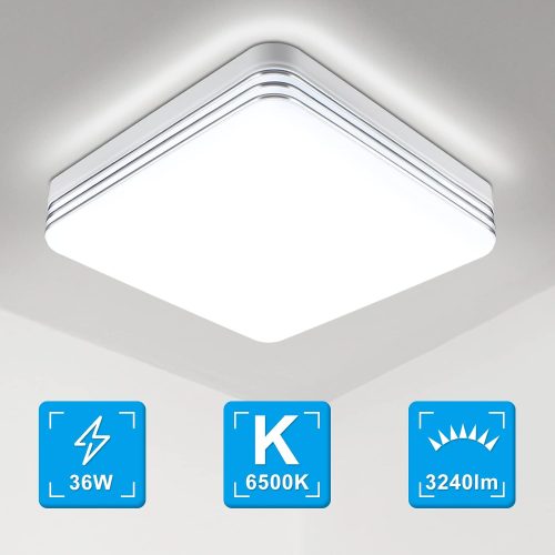 Taoellen Bathroom Ceiling Light,Double Silver Edge Square Ceiling Light,3240lm 36W Cold White LED Ceiling Light, Energy Saving Light for Bedroom, Corridors, Kitchen, Study Room, Living Room, Office - Image 5