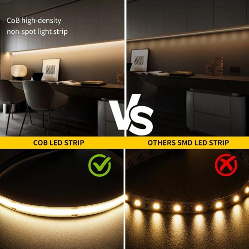 FUIQI COB LED Strip 5M, Dimmable Dotless LED Strip Lights with Smart App and Remote, 24V Cool White 2700K with Power Supply, 8mm Wide, CRI>90 LED Lights for Indoor Room, Kitchen, cabinets, Mirrors - Image 5